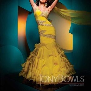 TONY BOWLS One Shoulder Beaded Mermaid Gown